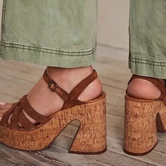 Free People Lisbon MJ Platform Sandals In Brandy Suede - Picture 3 of 8